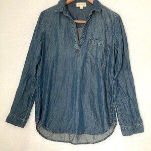 Anthropologie‎ Cloth & Stone Womens Shirt Size M Long Sleeve Chambray Pullover